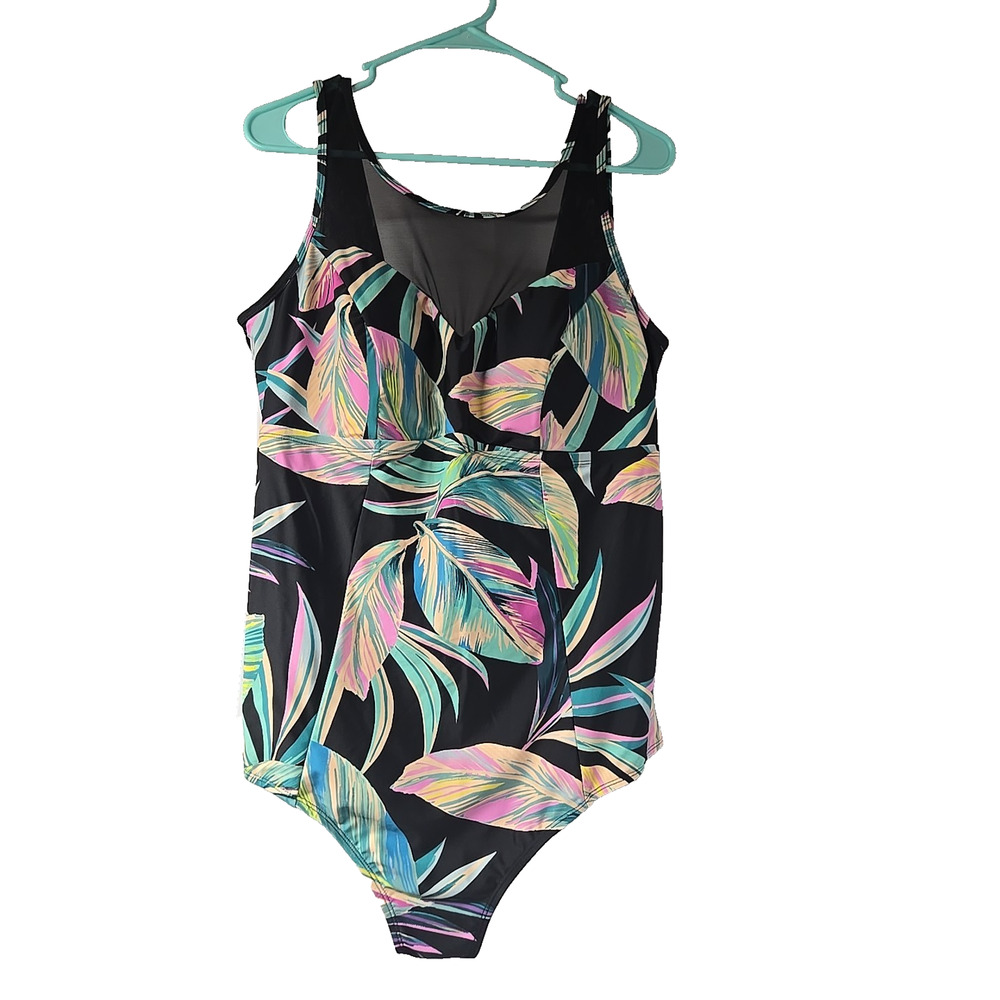 Torrid Womens Active High Neck One Piece Mesh Swimsuit Black Leaves Plus Size 3